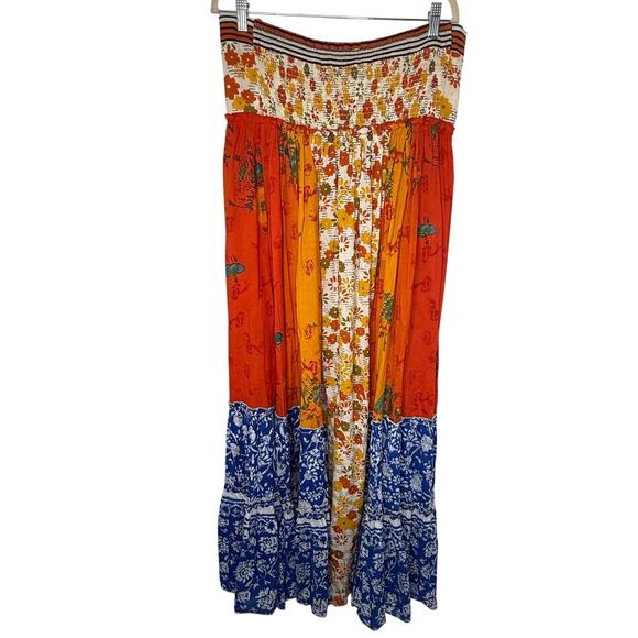 Free People Golden Dreams Maxi Dress Boho Floral Patchwork Strapless Tiered M - Picture 3 of 11
